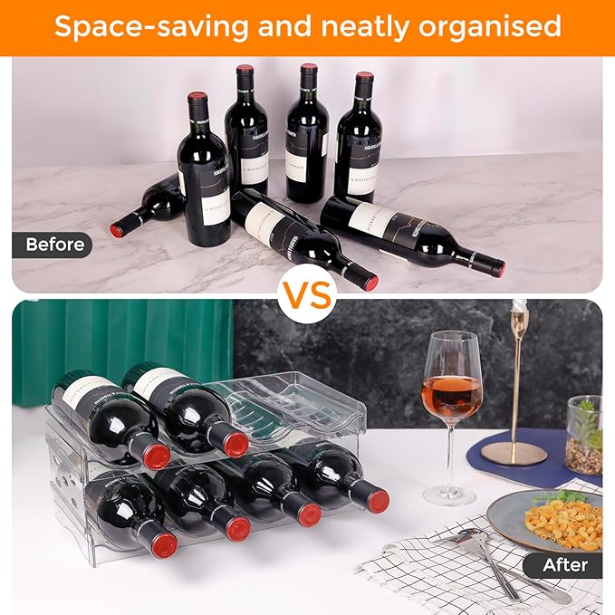 BoxedHome Plastic Water Bottle Organizer and Wine Rack Storage Holder for Inside Cabinet, Kitchen Countertop, Table Top, Pantry, Bars, Cabinets, Fridge - Clear (2 Tier 8 Containers)-NeatNest