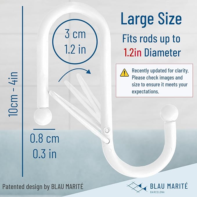 6-Pack Metal S Hooks for Hanging – Heavy-Duty S-Shaped Hook with Safety Buckle – Fits Bars up to 1.2 in – Anti-Drop S-Hooks for Closet, Wardrobes & Storage – White (Large)-NeatNest