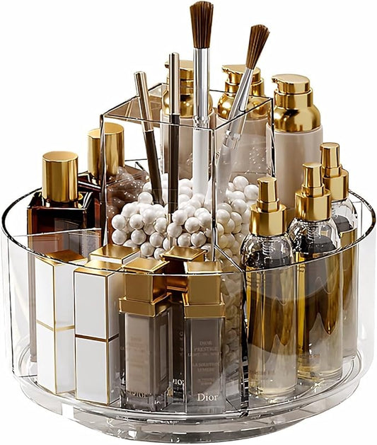 Taiuloo 360 Rotating Makeup Organizer, Lazy Susan Cosmetics Storage Turntable, Round Spinning Brush & Pen Holder, Clear Acrylic Organizer Tray for Vanity, Bathroom, Office Desk-NeatNest