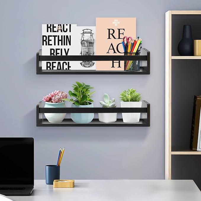 Gneric Floating Shelves for Wall, Black Nursery Book Shelves, 23.6 inch Kids Bookshelf, Wall Shelves for Living Room Bedroom Decor,Kitchen Spice Rack,Bathroom Storage Rack-NeatNest