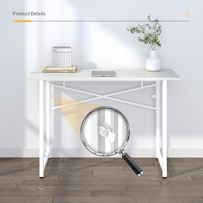 Folding Desk 47 inch No Assembly Required Home Office Table, Writing Gaming Computer Camping Desk, White-NeatNest