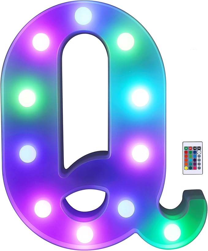 Foaky Colorful LED Letter Lights with Remote,Marquee Light Up Letters Sign for Night Light Wedding/Birthday Party Battery Powered Christmas Lamp Home Bar Decoration(Q)-NeatNest