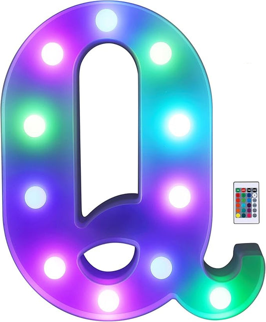 Foaky Colorful LED Letter Lights with Remote,Marquee Light Up Letters Sign for Night Light Wedding/Birthday Party Battery Powered Christmas Lamp Home Bar Decoration(Q)-NeatNest