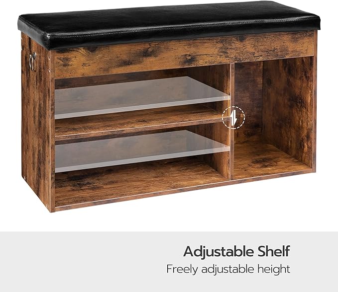 HOOBRO Shoe Storage Bench with Padded Cushion, Entryway Bench with Flip-Open Storage Box and Adjustable Shelf, Shoe Rack with Hidden Compartment, for Entryway, Living Room, Rustic Brown BF40HX01-NeatNest