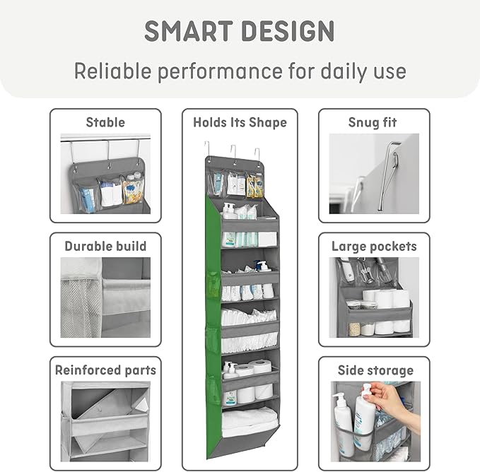 Heavy Duty Over The Door Organizer Hanging Storage – 6-Tier Behind The Door Storage with 5 Large, 6 Side & 3 PVC Pockets – 50 lbs Hanging Organizer for Closet, Nursery, Bathroom – 1 Pack, Gray-NeatNest