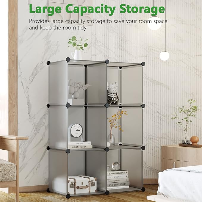 C&AHOME Cube Storage Organizer, 6-Cube Shelves Units, Closet Cabinet, DIY Plastic Modular Book Shelf, Ideal for Bedroom, Living Room, Office, 36.6" L x 12.4" W x 36.6" H Grey UPCS06G-NeatNest