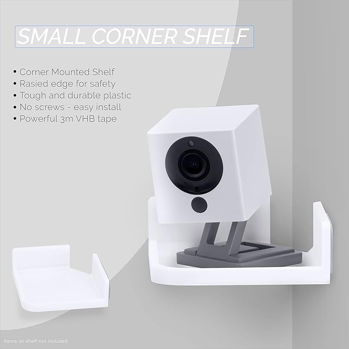 Mini Corner Shelf Mount for Security Cameras, Baby Monitors, Speakers, Plants & More, Universal Holder, Strong Adheasive, Easy to Install, No Mess, Screwless by Brainwavz (White)-NeatNest