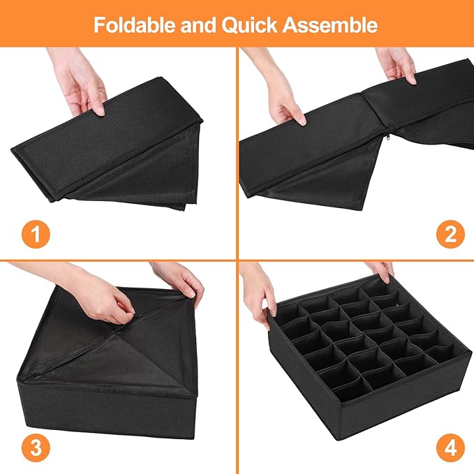 GOGOODA 4 Pcs Underwear Drawer Organizers Divider, Closet Socks Organizer and Storage Boxes for Lingerie, Bra, Undies-NeatNest