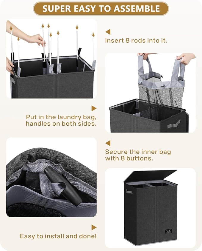 SOLEDI Double Laundry Hamper with Lid, 130L Clothes Hamper 2 Section, Laundry Basket with Removable bag, Bed room decor aesthetic, laundry room organization, Home and dorm room essentials-NeatNest