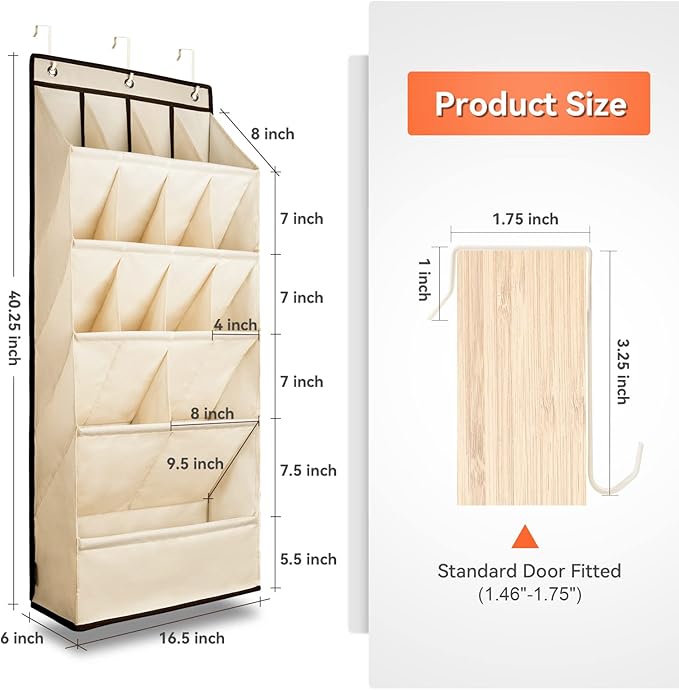 FENTEC 1 Pack Over the Door Shoe Organizers, Hanging Shoe Organizer with Large Deep Pocket Shoe Holder for Closet Shoe Rack for Wall, Over Door Shoe Storage Hold up to 18 Pairs Shoe, Beige-NeatNest