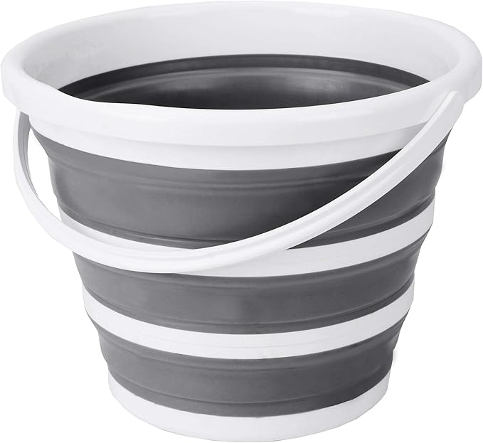 Eurow Indoor and Outdoor Collapsible Bucket with Handle, 10 Liters, 2.6 Gallons, Gray and White-NeatNest