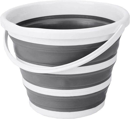 Eurow Indoor and Outdoor Collapsible Bucket with Handle, 10 Liters, 2.6 Gallons, Gray and White-NeatNest