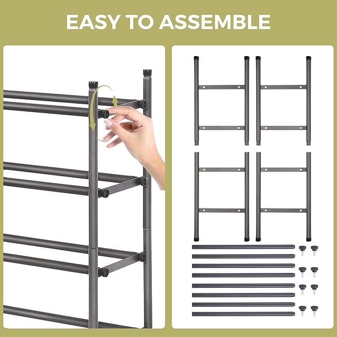 Shoe Rack, Expandable Shoe Storage Organizer for Closet, 4 Tier Metal Shoe Rack for Entryway, Adjustable Small Shoe Shelf for Front Door Entrance, Small Space, Garage-NeatNest