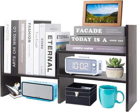 ShellKingdom Desk Shelf Organizer, Desktop Shelves, Adjustable Desktop Corner Shelf, Bookshelf Storage Rack and Cubicle Decor for Desk, Tabletop, School, Office, Dorm Desk Organizer - Black-NeatNest