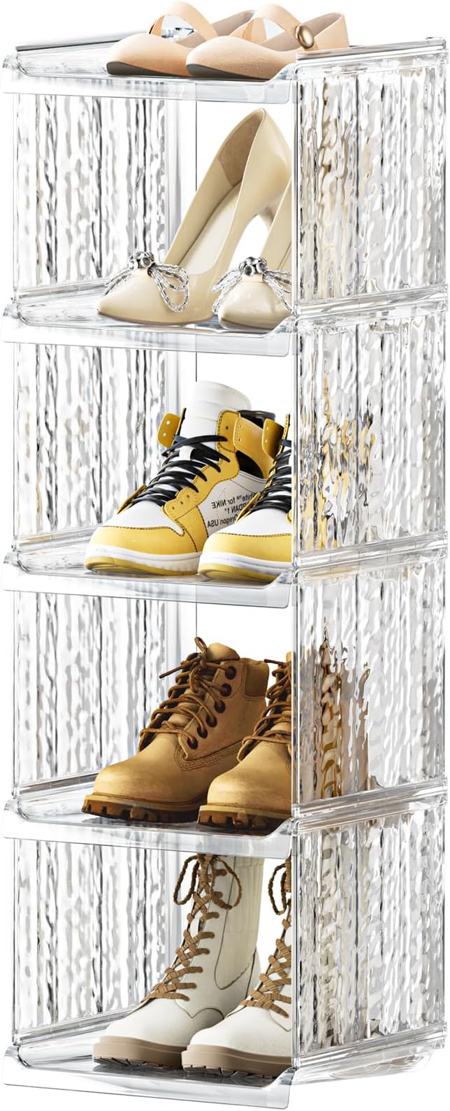 HAIXIN Shoe Rack for Closet - 5 Tier Vertical Ice Clear Shoe Rack Organizer Cabinet for Front Door Entrance, Large Stackable Shoe Tower Shelf for Entryway, Narrow Slim Shoe Holder for Corner - Clear-NeatNest