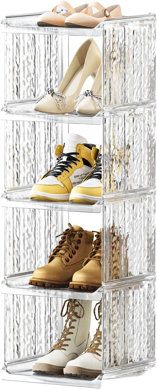 HAIXIN Shoe Rack for Closet - 5 Tier Vertical Ice Clear Shoe Rack Organizer Cabinet for Front Door Entrance, Large Stackable Shoe Tower Shelf for Entryway, Narrow Slim Shoe Holder for Corner - Clear-NeatNest