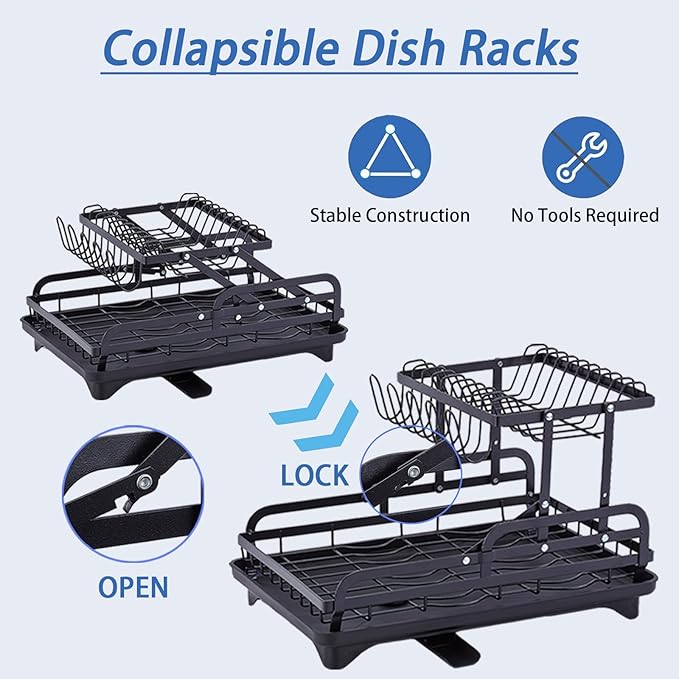 Dish Drying Rack Kitchen Dish Draining Rack 2 Tier Large Capacity for Kitchen Counter