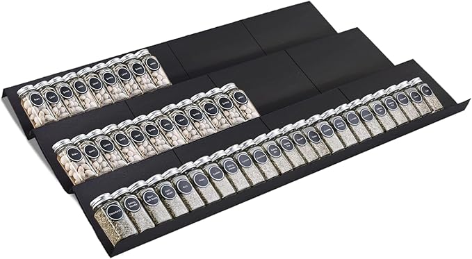 Expandable Spice Drawer Rack Organizer Insert for Kitchen Cabinet - Multi Tier Adjustable Spice Storage Shelf for Seasoning and Jar, Pack of 12-NeatNest