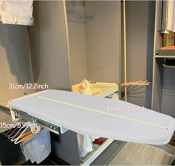 Retractable Ironing Board, Pull-Out Ironing Board Cabinet, Foldable Ironing Storage Station for Small Spaces (Beige)
