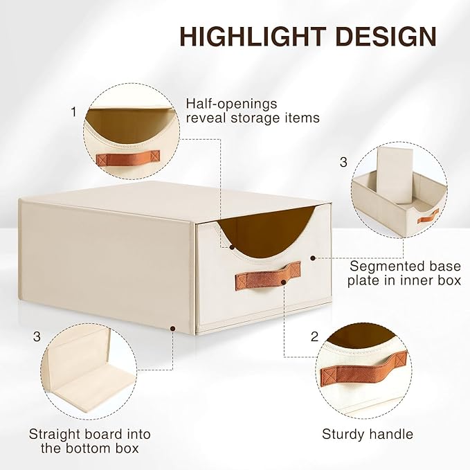 Closet Organizers and Storage - Large Stackable Storage Bins with Drawer, Fabric Bins for Organization, Collapsible Drawer Organizer Clothes for Bedroom, Living Room, 4 Pack, Beige-NeatNest