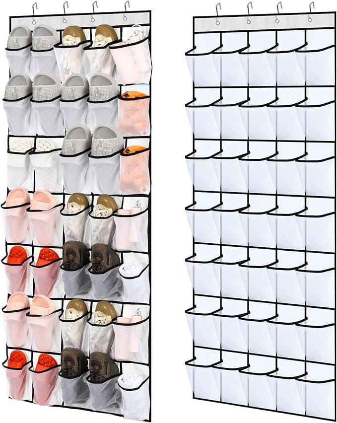 Windyun 2 Pcs 70 Large over The Door Shoe Organizer Hanging Shoe Rack for Closet Holder White Mesh Pockets Back to School Behind Door Hanger Storage Nonslip for Home Room School Dorm, Each 35 Pockets-NeatNest