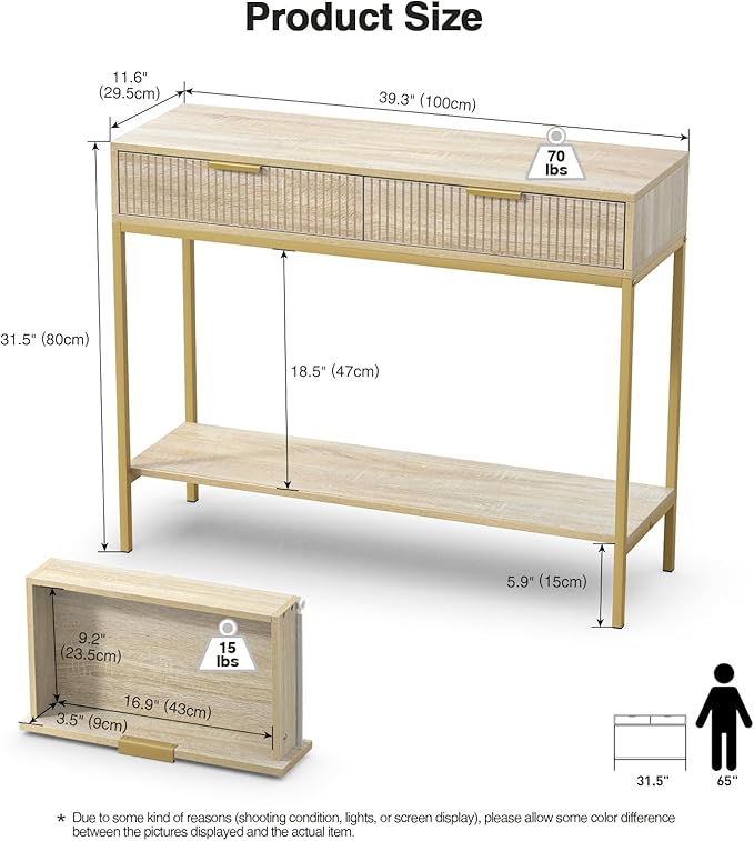 Anmytek Console Table with Storage, Wood Entryway Table with 2 Drawers, Narrow Long Sofa Table Hallway Foyer Table with Storage Shelves Behind Couch Table for Living Room, H0117-NeatNest