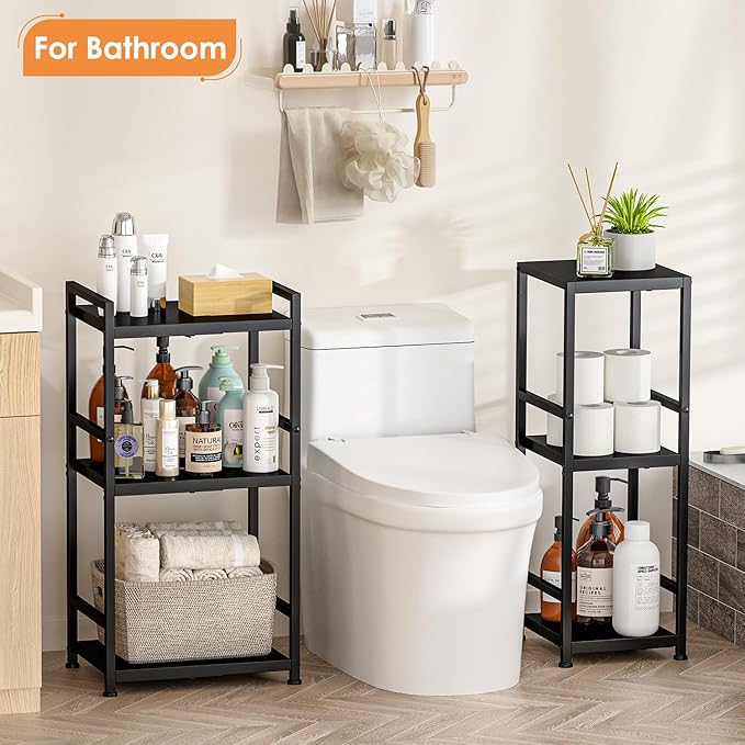 3-Tier Expandable Storage Shelves, 110LBS Heavy Duty Metal Shelving Unit, Adjustable Laundry Room Organization and Storage Shelf Rack,Ideal Narrow Bathroom Kitchen Laundry Room Organizer,Free-Standing-NeatNest