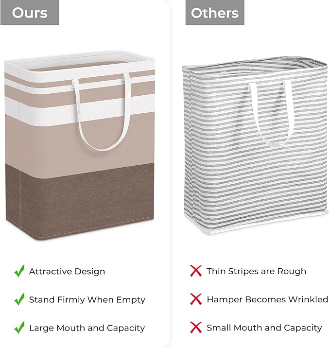 HomeHacks 2-Pack Large Laundry Basket, Waterproof, Freestanding Laundry Hamper, Collapsible Tall Clothes Hamper with Extended Handles for Clothes Toys in the Dorm and Family (Brown, 125L)-NeatNest