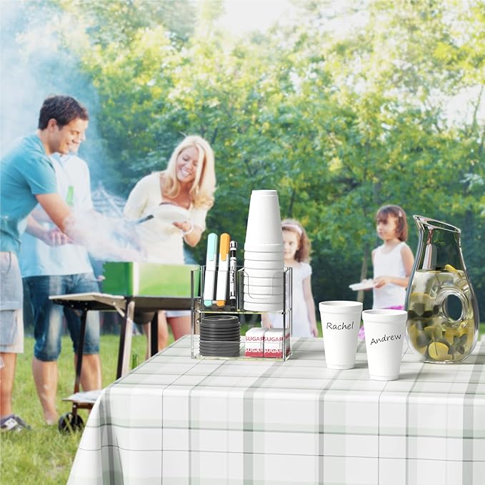 Coffee Condiment and Cup Organizer - 2-Tier Upright Cup and Lid Holder with Straw Organizer 3 Compartments Clear Acrylic Cup Dispenser for Restaurant Breakroom Coffee Station Countertop-NeatNest