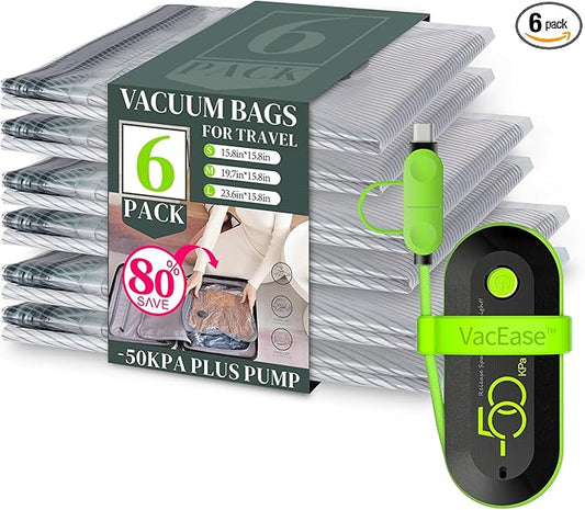 Travel Vacuum Storage Bags with USB Pump, 6 Pack Compression Packing Bags for Luggage and Suitcase,Space Saver Bags for Clothes and Clothing Travel-NeatNest