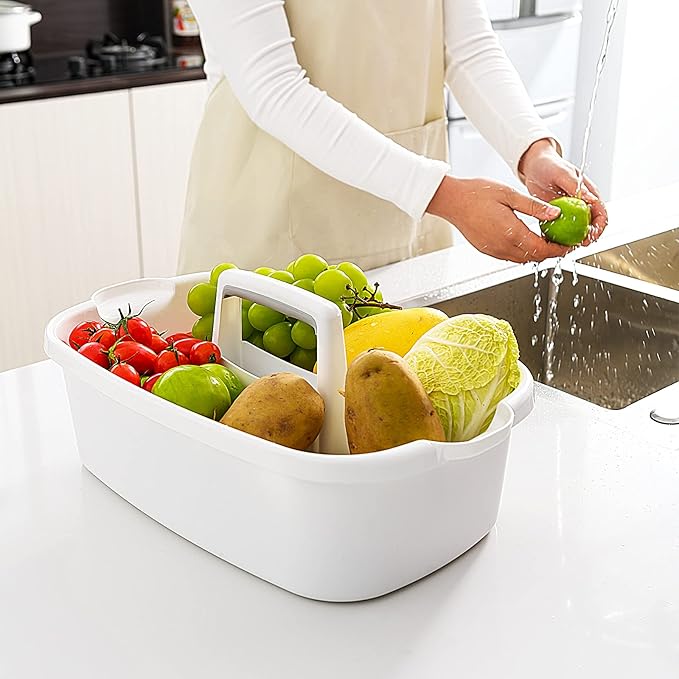 2 Pack Multi-Purpose Plastic Cleaning Caddy with Handle, Shower Caddy Organizer/Storage Basket/Totes Portable for Bathroom Supplies, Cleaning Products, Under Sink Tool, Housekeepers(White2)-NeatNest