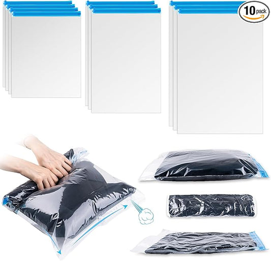 Compression Bags for Travel, 10 PCS Space Saver Bags, Hand Roll Vacuum Packing Bags for Travel, No Vacuum Needed, (3 Large, 3 Medium, 4 Small), Clothing, Luggage, Home Organizers Storage Bags-NeatNest
