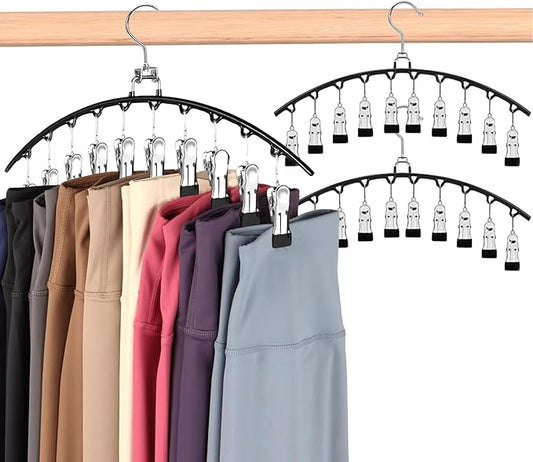 Hendiy Legging Organizer for Closet, Rotatable Pants Hangers 3 Pack w/10 Clips Holds 30 Leggings, Leggings/Shorts/Jeans/Skirts/Pants Hangers w/Rubber Coated, Space Saving Hanging Closet Organizer-NeatNest