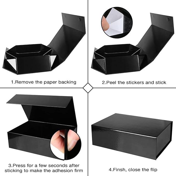 Aimyoo 5 Pack Black Magnetic Gift Boxes with Lids 13.8x9x4.3 in, Large Bridesmaid Groomsman Proposal Box, Rectangle Collapsible Box for Present Graduation Birthday Wedding Storage-NeatNest