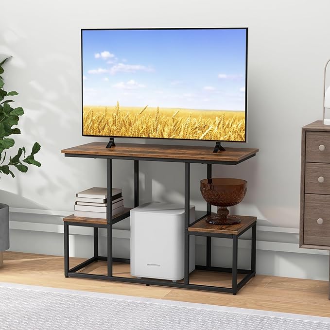 Giantex TV Stand for 50-Inches TVs - Industrial Sofa Table with Open Storage Shelves, 2-Tier Display Rack, Entertainment Center for Living Room, Bedroom, Entryway, Console Table, Rustic Brown-NeatNest