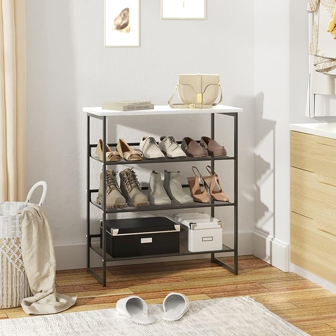 Garden 4 you 4 Tiers White Marble Shoe Rack,Freestanding Organizer Multi-Purpose Adjustable Flat and Slant Storage Rack Shoe Shelf, High Heels Potted Plant for Entryway Hallway Living Room Closet-NeatNest