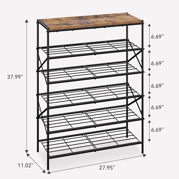 IBUYKE 6 Tier Shoe Rack, Large Capacity Shoe Storage Organizer for 24 Pairs of Shoes, Metal Shoe Storage Rack with Shelf for Entryway Hallway Closet Garage, Rustic Brown and Black TXJ016H-NeatNest