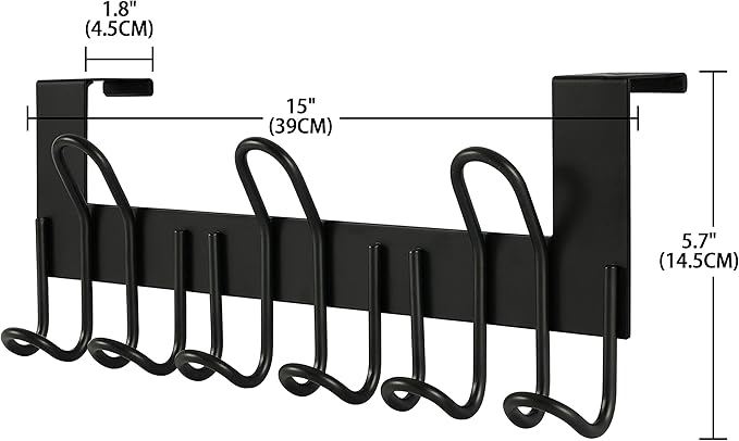 SKOLOO Over The Door Hooks - for Doors up to 1-3/4'' Thickness, Metal Door Hanger with 9 Hooks, Over The Door Hanger for Coats, Hats,Towels, Black