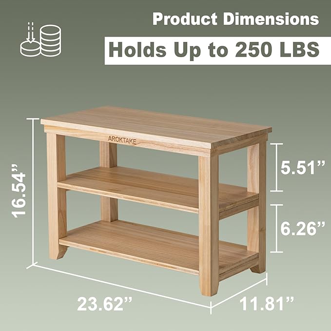 Small Shoe Rack Bench, Wooden Shoe entryway Bench, Shoe Organizer for Hallway, Living Room(Natural, 23.62”)-NeatNest