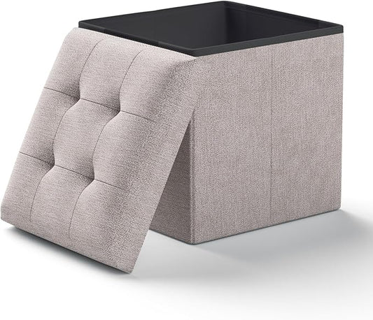 Ottoman Folding Storage Bench, 15x15x15 Inch, Foot Rest Stool for Living Room, Bedroom, Entryway, End of Bed - Multi-Functional Ottoman with Storage Light Brown