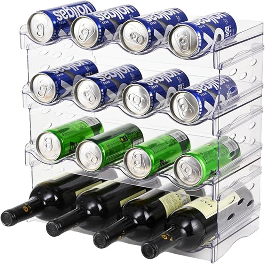 Acrylic Wine Rack for 16 Bottles/Cups - Freestanding Clear Modern Cabinet with Adjustable Shelves, Space-Saving Bar Organizer for Kitchen, Office, Dining Room - Lightweight & Shatter-Resistant
