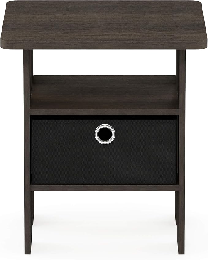 Furinno Andrey End Table / Side Table / Night Stand / Bedside Table with Bin Drawer, Dark Brown/Black, 1-Pack, Center Bin