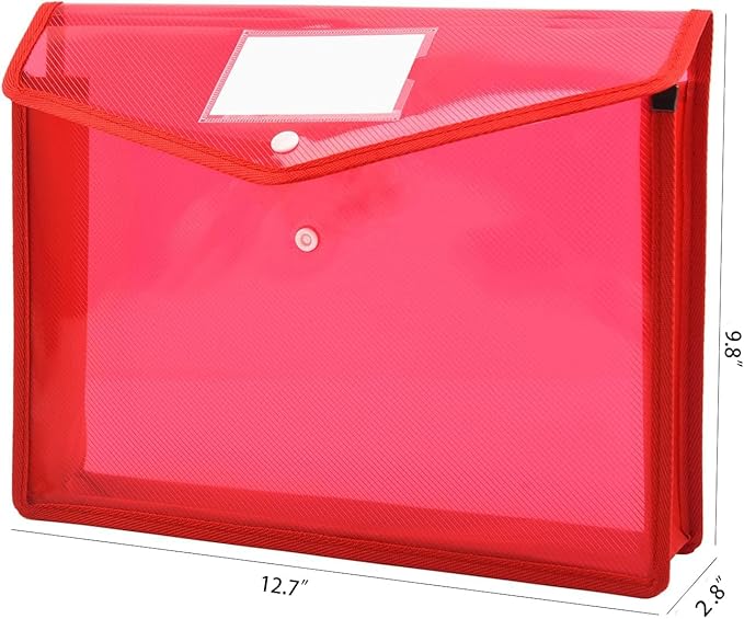 Expanding File Folder Document Organizer with Snap Button, Waterproof Transparent Document Bag, 2.8" Expansion, Letter A4 Expandable File Folder for Home Office Organization，5 Pack