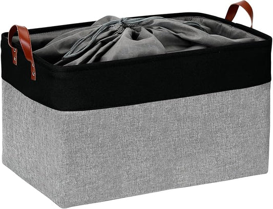 DULLEMELO Extra Large Canvas Fabric Storage Basket, 70L Foldable Closet Storage Bin with Handles, 22" Large Blanket Basket Living Room for Storage Toys, Pillows, Clothes, Books (Black&Grey)-NeatNest