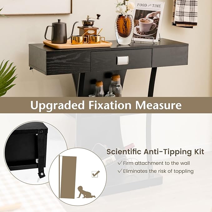 Giantex Narrow Console Table T-Shaped - Behind Couch Table with Drawer, Shelves, Dual Anti-Tipping Kits, Modern Foyer Table, Sofa Side Table for Living Room, Entryway, Hallway, Entry Table (Black)-NeatNest