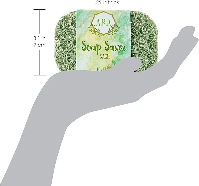 Aira Soap Saver - Soap Dish & Soap Holder Accessory - BPA Free Shower & Bath Cleanser Holder - USA Made - Drains Water, Circulates Air, Extends Life - Easy to Clean, Fits All Dish Sets - Sage-NeatNest