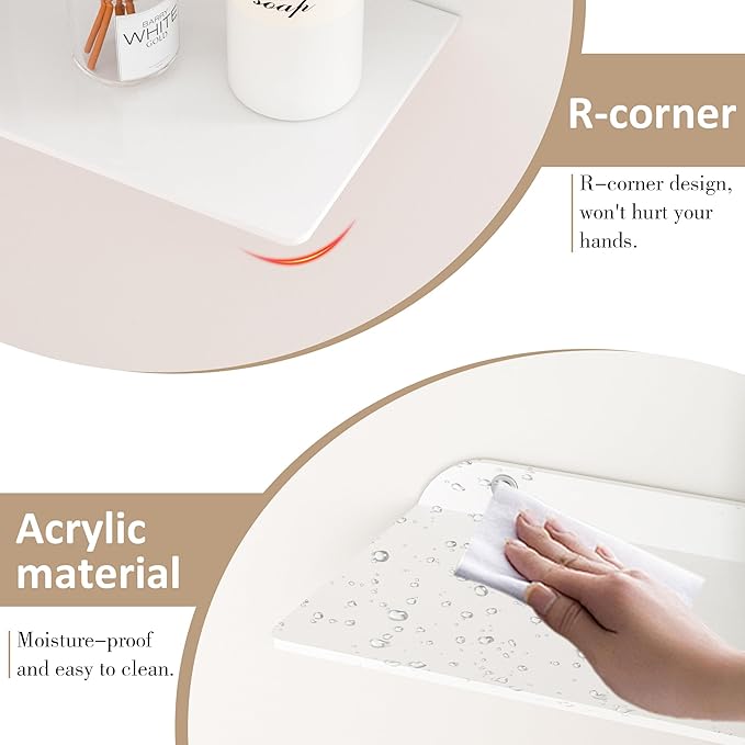 11.4x16 Inch Acrylic Corner Floating Shelf Set of 4, White Corner Wall Shelf for Home Décor, Speakers, Security Cameras, Toileries, Plants, Figures, Cosmetics, Books
