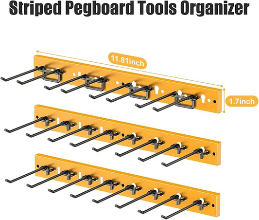 CCCEI 3 Modular Pegboard Strip Storage, Metal Peg Slat Wall Mount for Garage, Basement, Garden, Laundry Room Organization. Flexible Tool Organizer for Rake, Shovels, Crafting. Gifts for Men, Yellow.-NeatNest