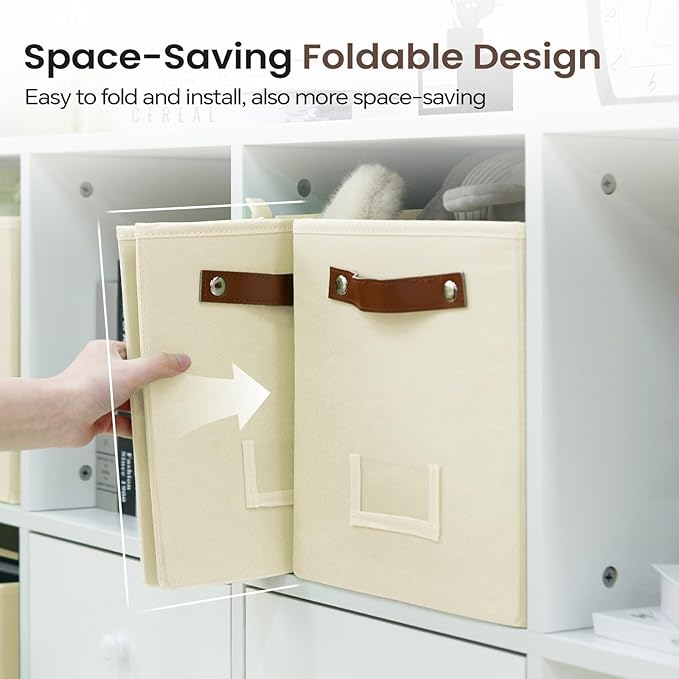 6-Pack Collapsible Fabric Storage Cubes with Handles & Label Holders, Closet Cube Home Organizer Bins (Beige, 10.5*10.5*11 inch)