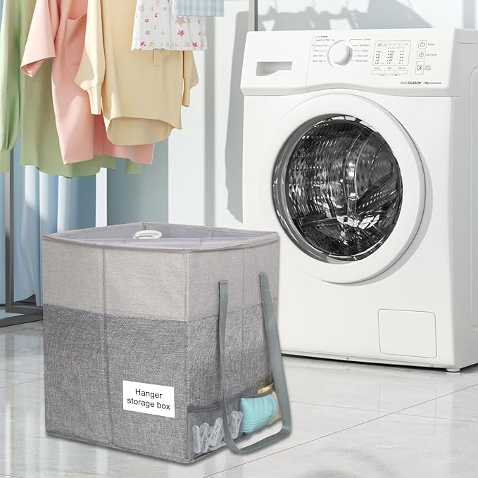 Clothes Hanger Organizer Bag with Lid,Rigid Hanger Storage Containers,Hanger Caddy Organizer Box with Handle and Label Window Keep Closet Laundry Rooms Tidy (Grey)-NeatNest